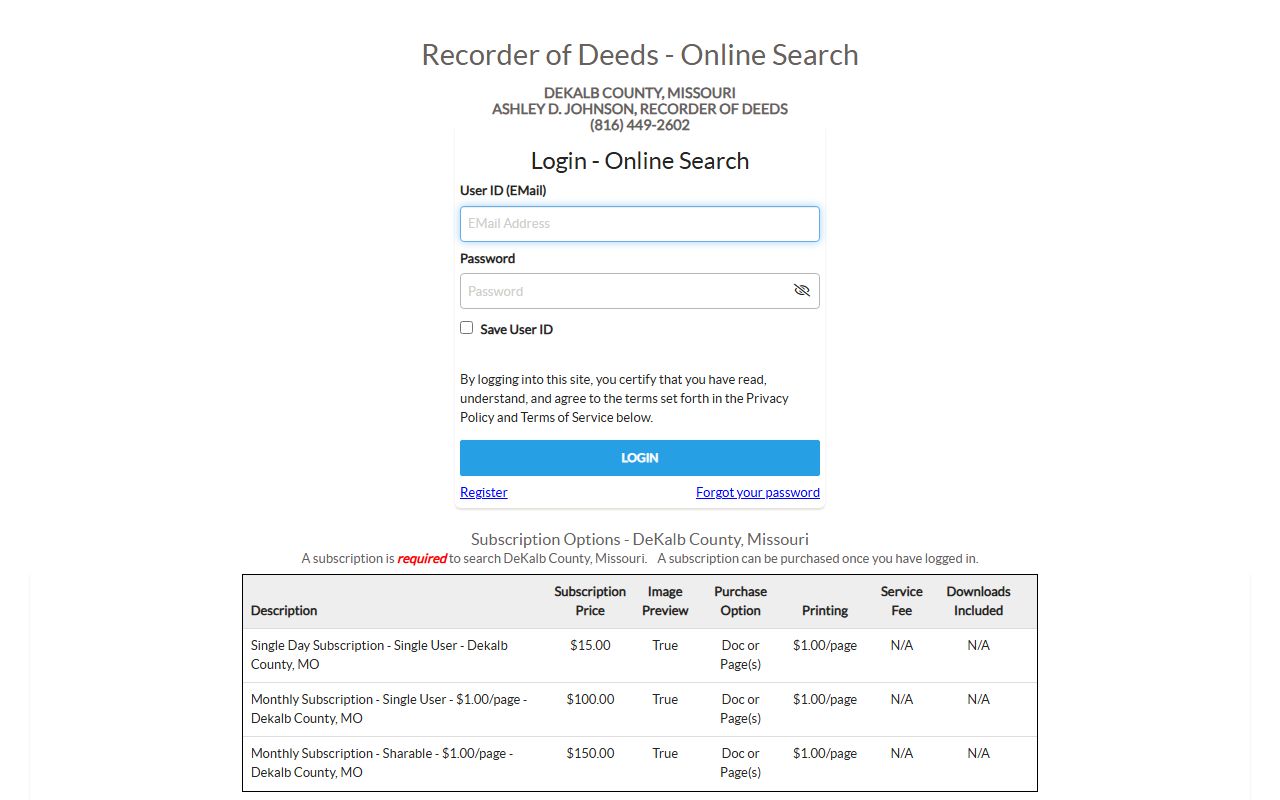 DeKalb County court records iCounty Recorder login