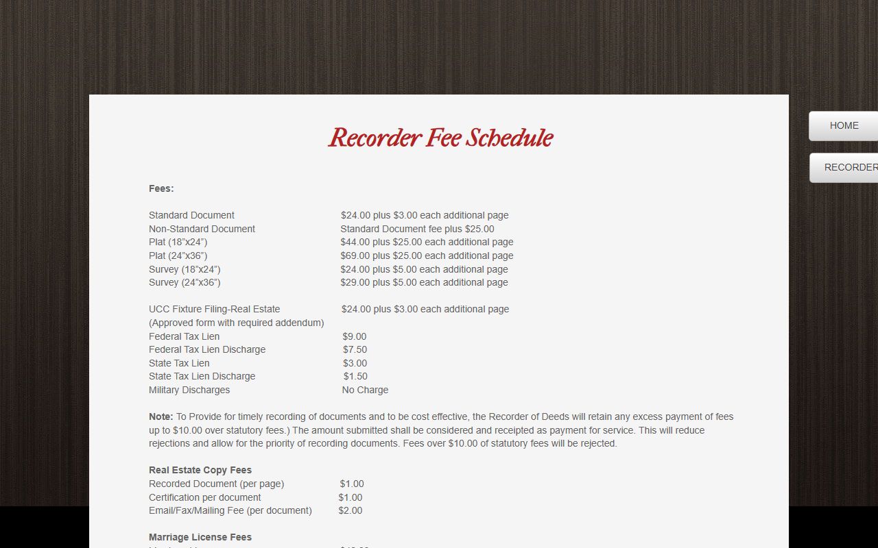 DeKalb County court records Recorder fee schedule