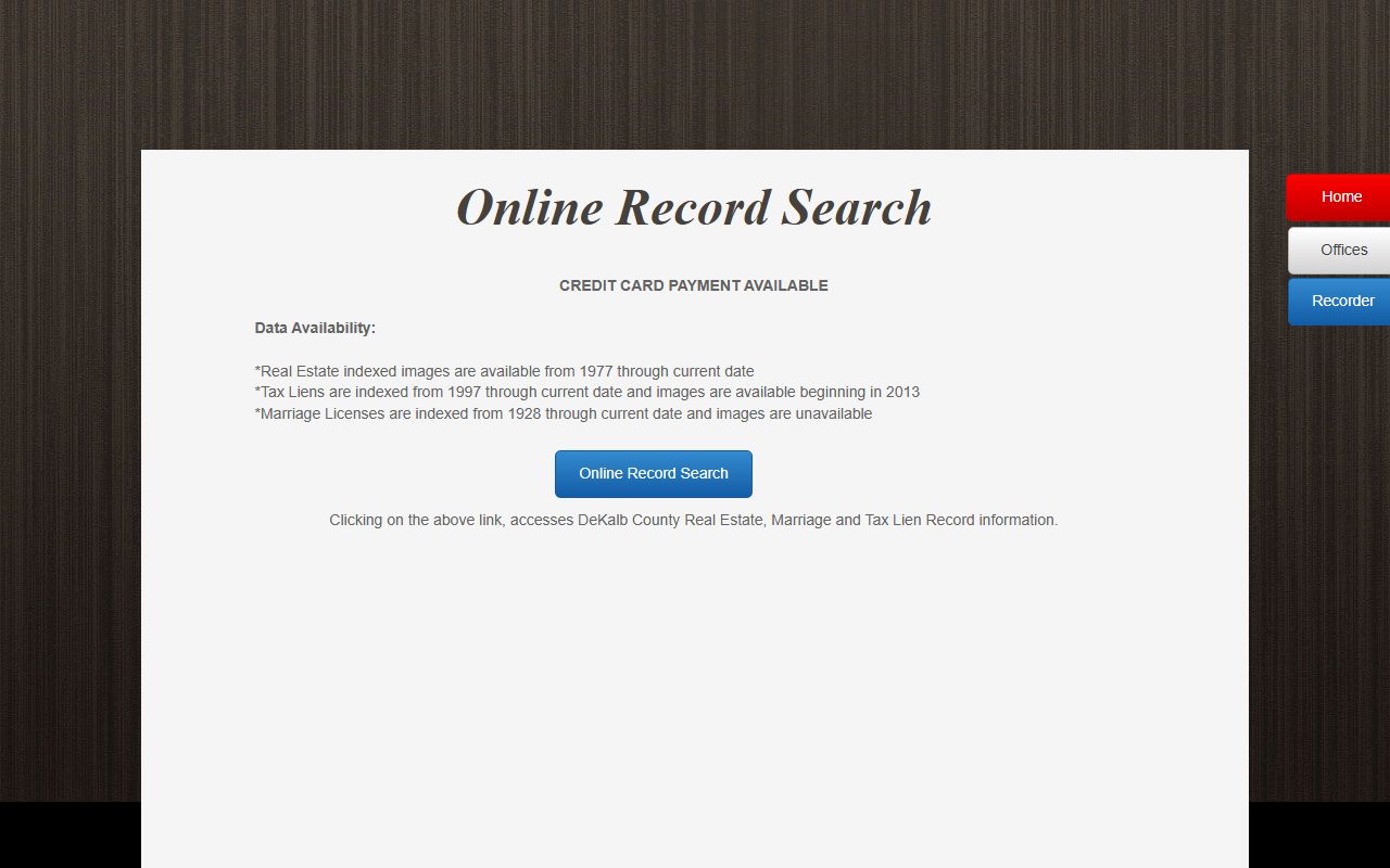 DeKalb County court records Recorder online record search page